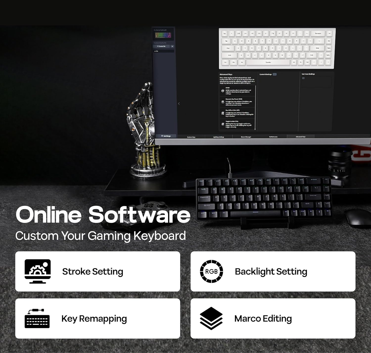 Mechlands VTER Fighting68 HE Magnetic Gaming Keyboard with Adjustable Actuation, 0.08Mm RT Precision, 8K Polling Rate, 68-Key Compact USB-C Wired Keyboard, Hot-Swappable, RGB Backlit (Black)