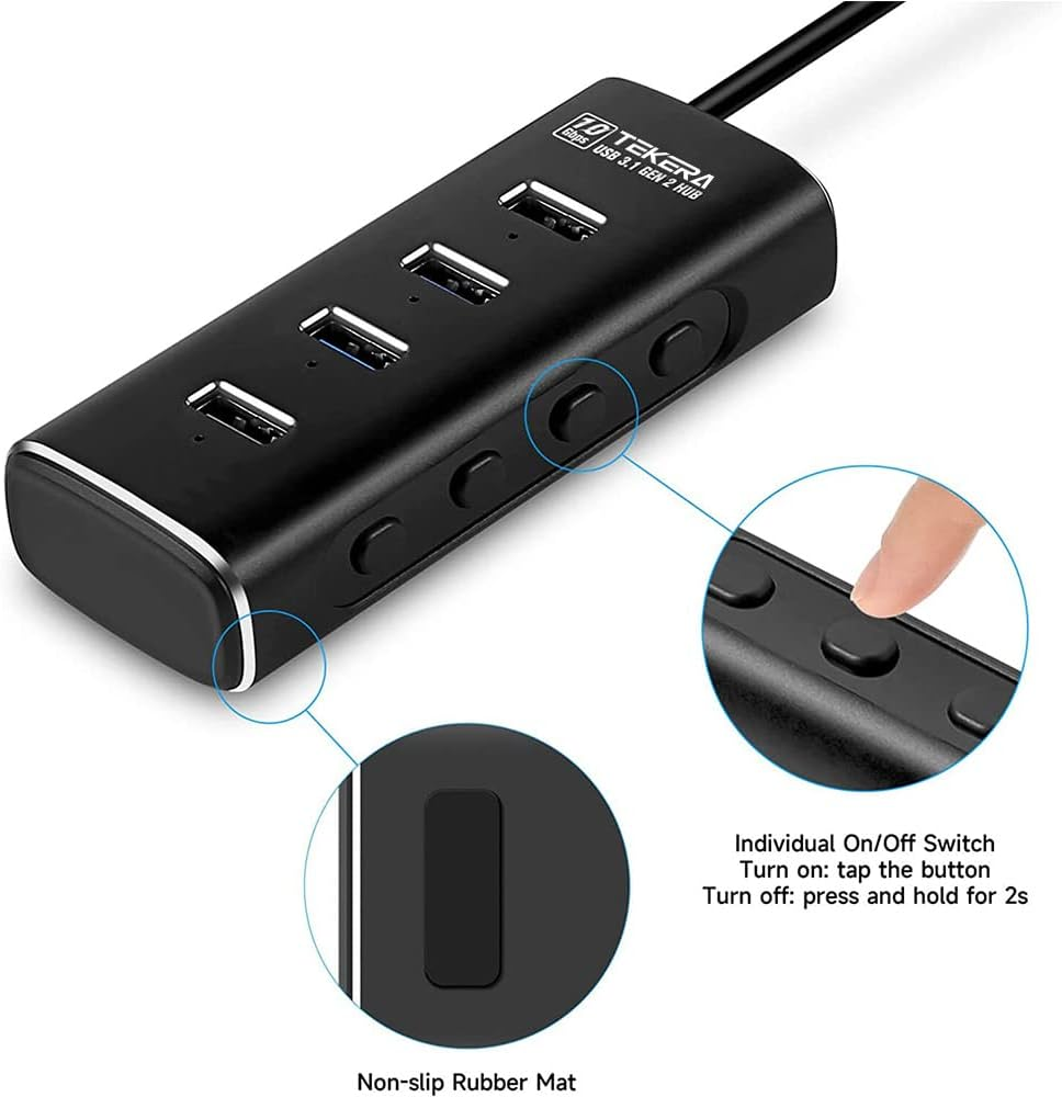 Powered USB C Hub, TEKERA USB 3.2/USB C Hub with 4 Port USB-A 3.2Ports, 10Gbps with Power Adapter, USB Port Expander for Laptop/Pc image number 4