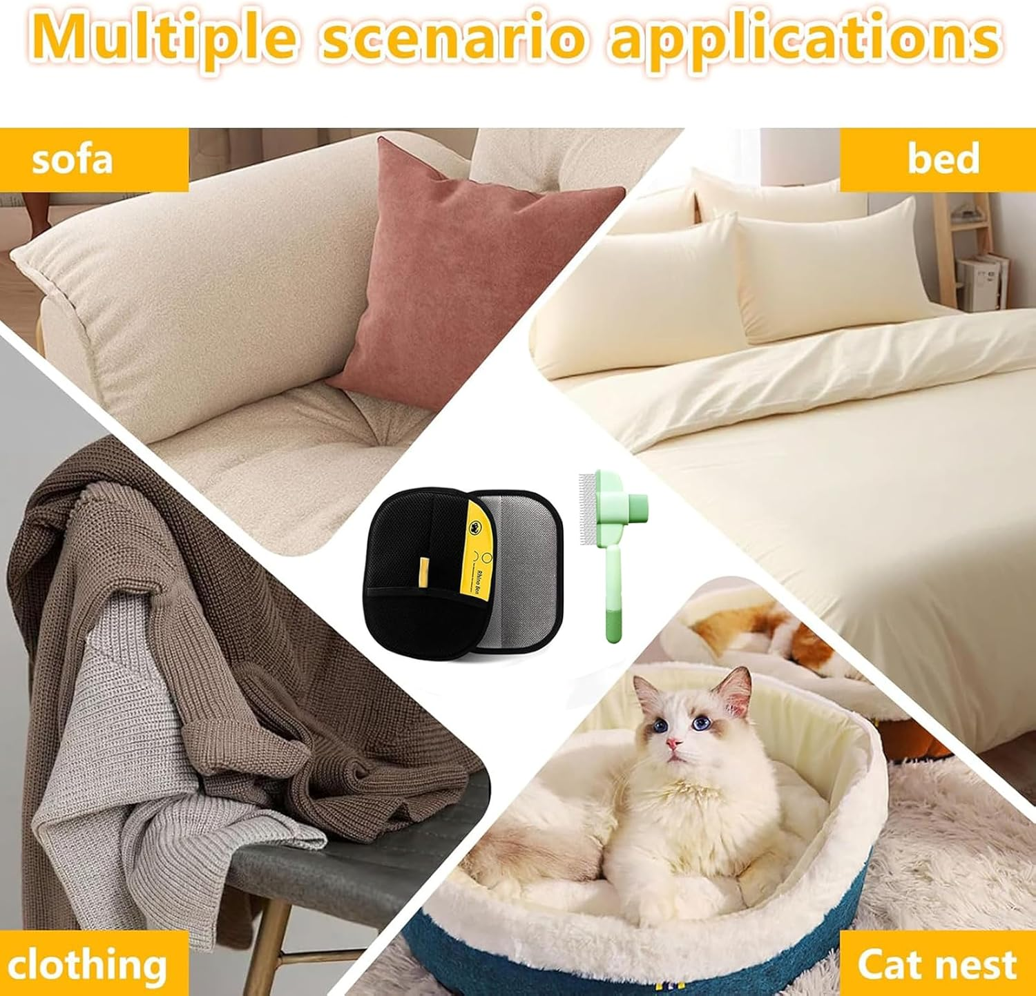 Pack of 3 Pet Hair Remover Gloves, Self-Cleaning Flea Comb for Pets, Electrostatic Pet Hair Removal Gloves, Grooming Gloves for Dogs, Cats, for Sofas, Bedding, Carpet image number 4