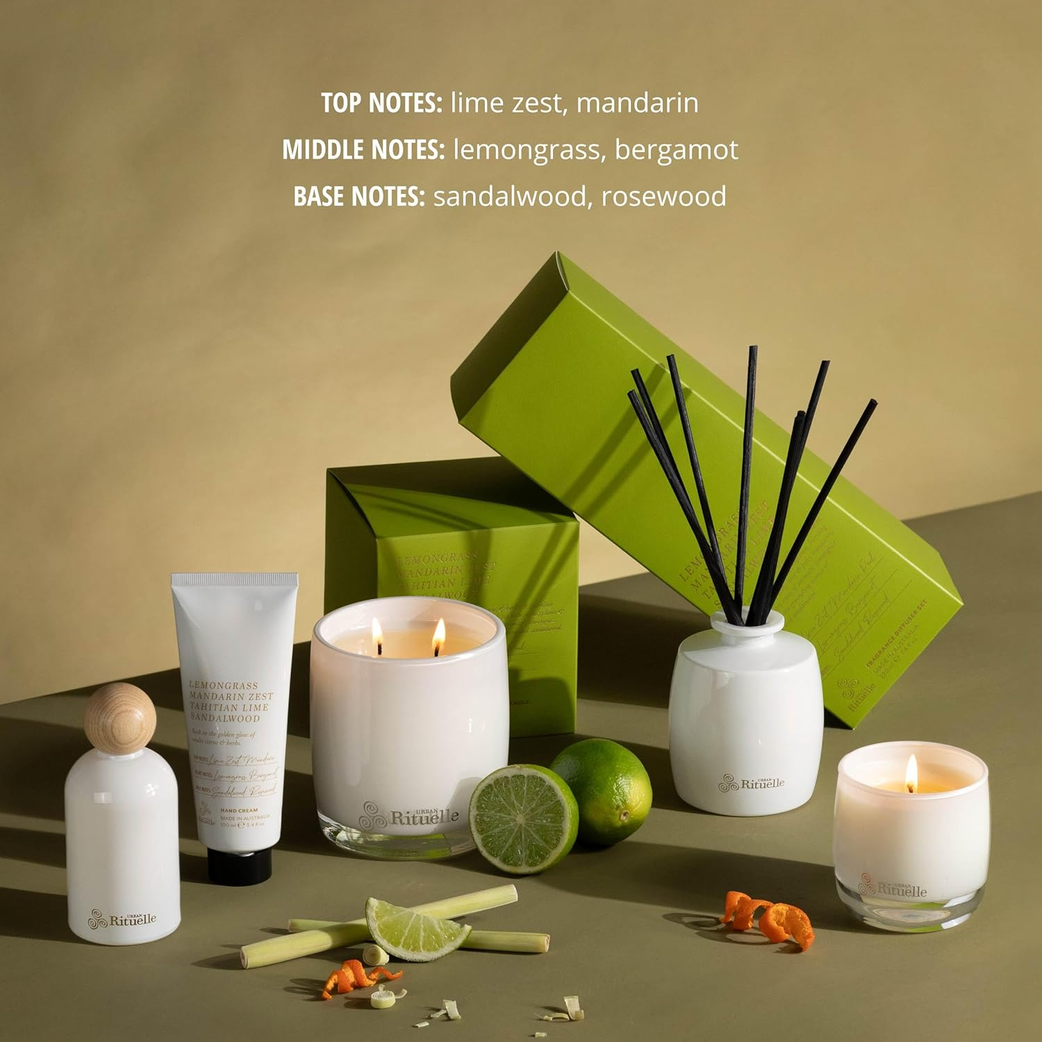 Urban Rituelle Apotheca Scented Soy Candle, 140G - Lemongrass, Mandarin Zest, Tahitian Lime & Sandalwood, Crafted with Soy & Coconut Wax, Fresh, Citrusy & Warm Aroma with Natural Fibre Wick