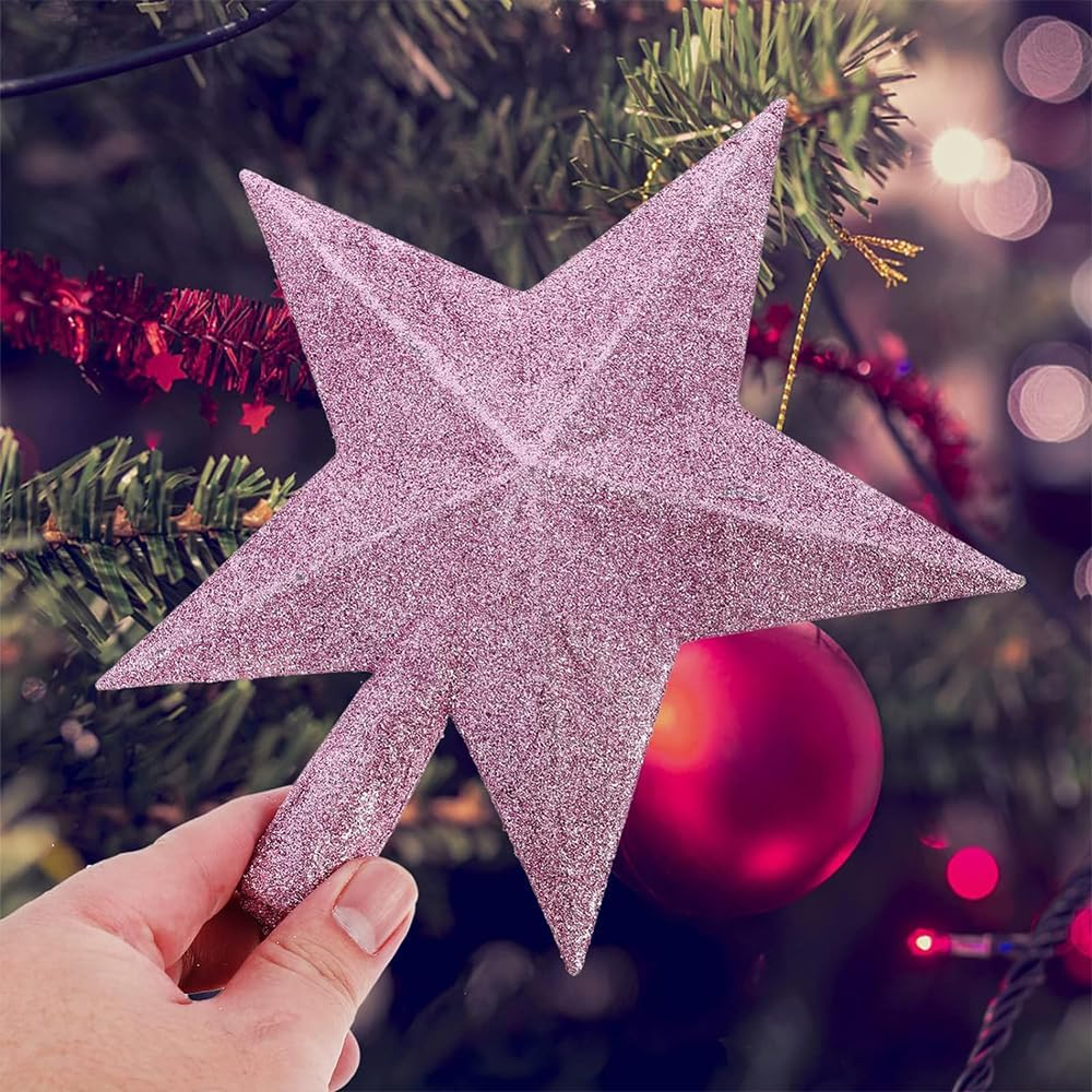 15CM Tree Top Star Christmas Decorations Glitter Tree Top Star Christmas Tree Topper Small Christmas Tree Decoration Treetop for Holiday Ornament, Pink - Gold image number 3