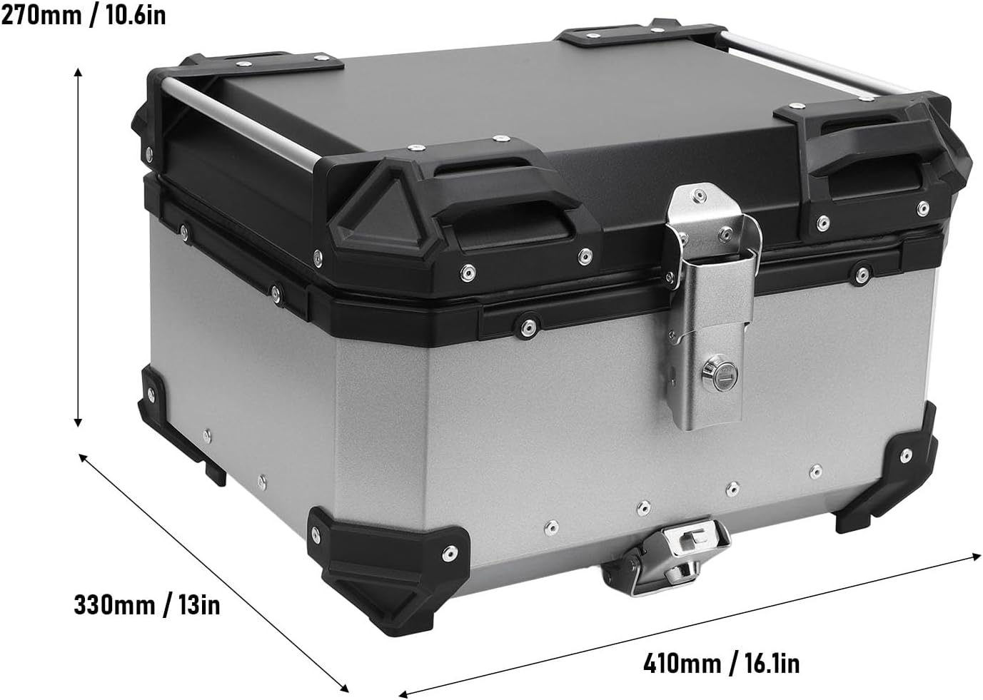32L Motorcycle Top Case with Safety Lock, Quick Release Motorcycle Trunk, Water Resistant Aluminum Alloy Motorcycle Top Box, Universal Fit Motorcycle Tail Bag (Silver) image number 1