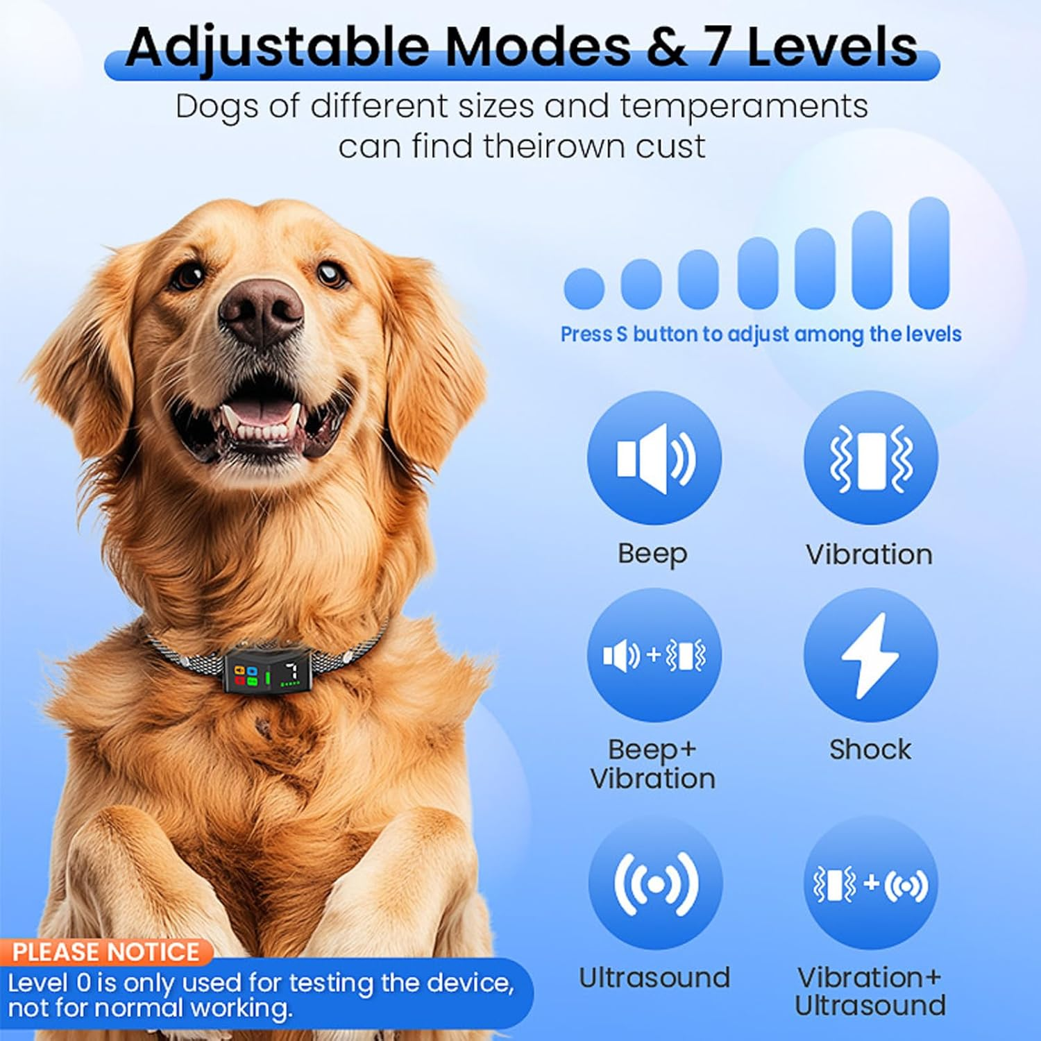 Dog Bark Collar, Ultrasonic Dog Bark Control, 6 Adjustable Modes & 7 Sensitivities, Rechargeable Smart Barking Collar, IPX6 Waterproof Dog Training Collar for Neck Size of 23-70Cm image number 1