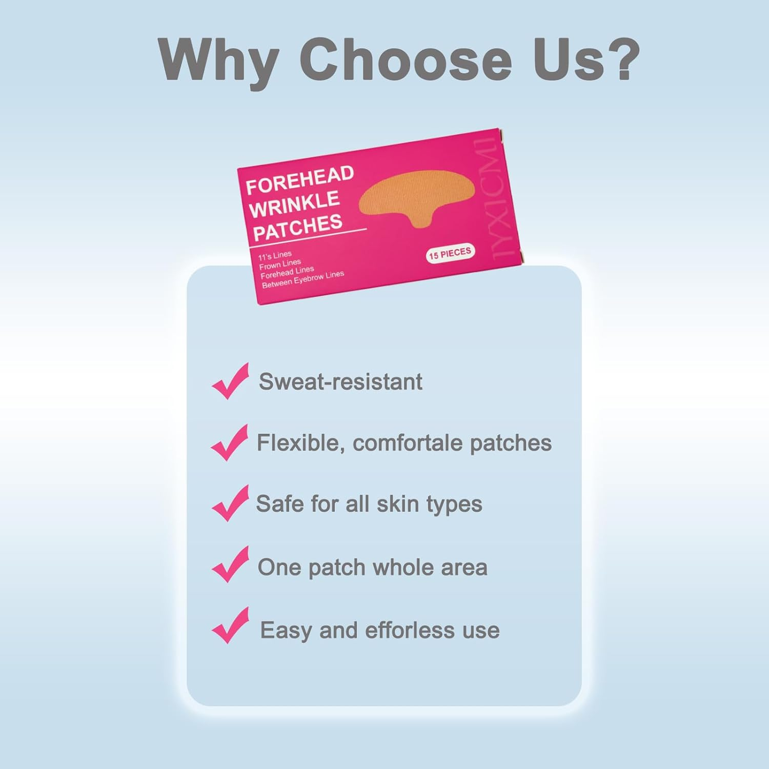 Forehead Wrinkle Patches, 15 PCS Face Tape for Forehead Wrinkle, Frown 11'S Lines, Facial Myofascial Lift Tape, Fine Lines between Eyebrow Wrinkle Patches image number 2