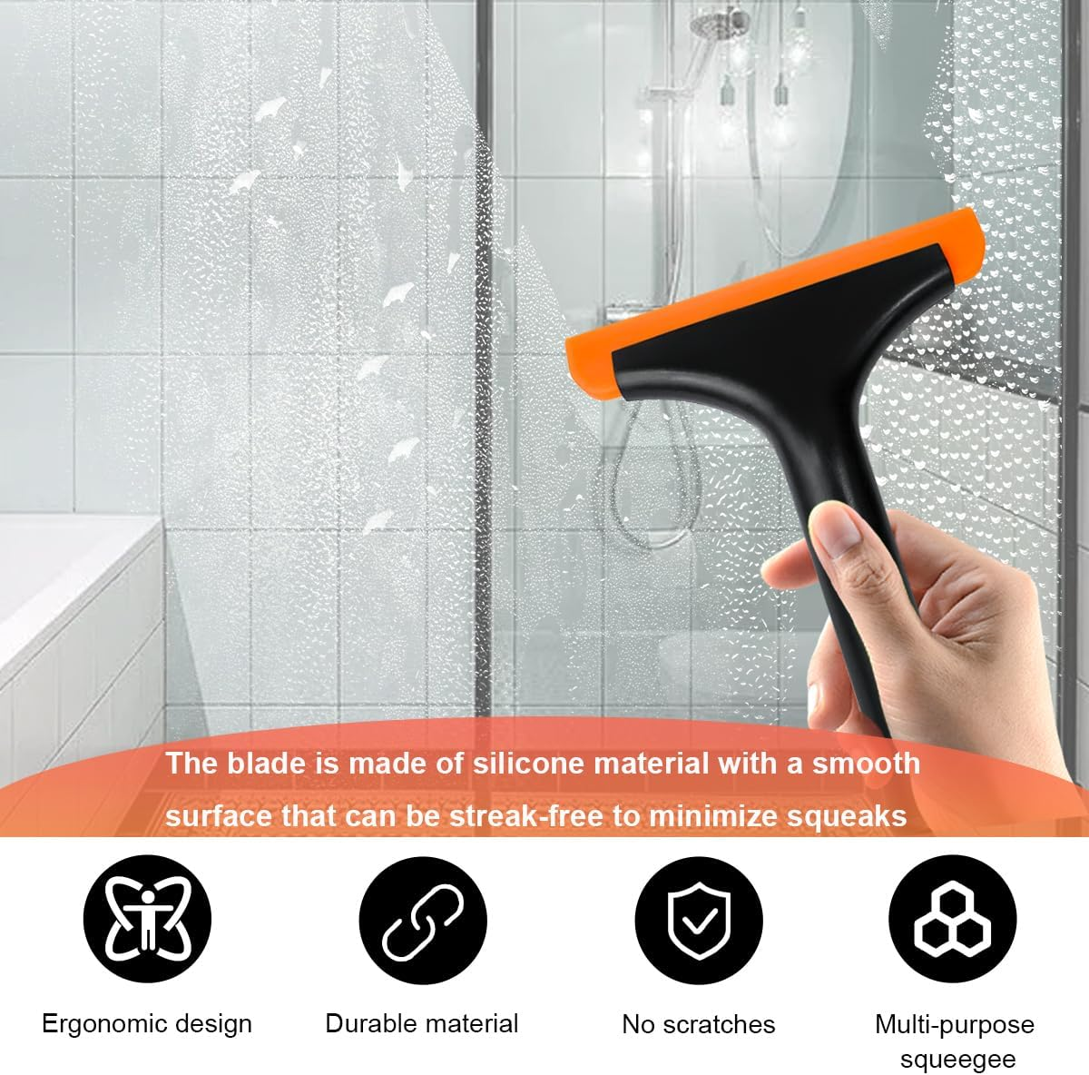 Small Silicone Window Squeegee, 5.9 Inch Car Windshield Water Blade Squeegee with Non-Slip Handle, All-Purpose Cleaning Squeegee for Car Windshield, Window, Mirror (Black) image number 5