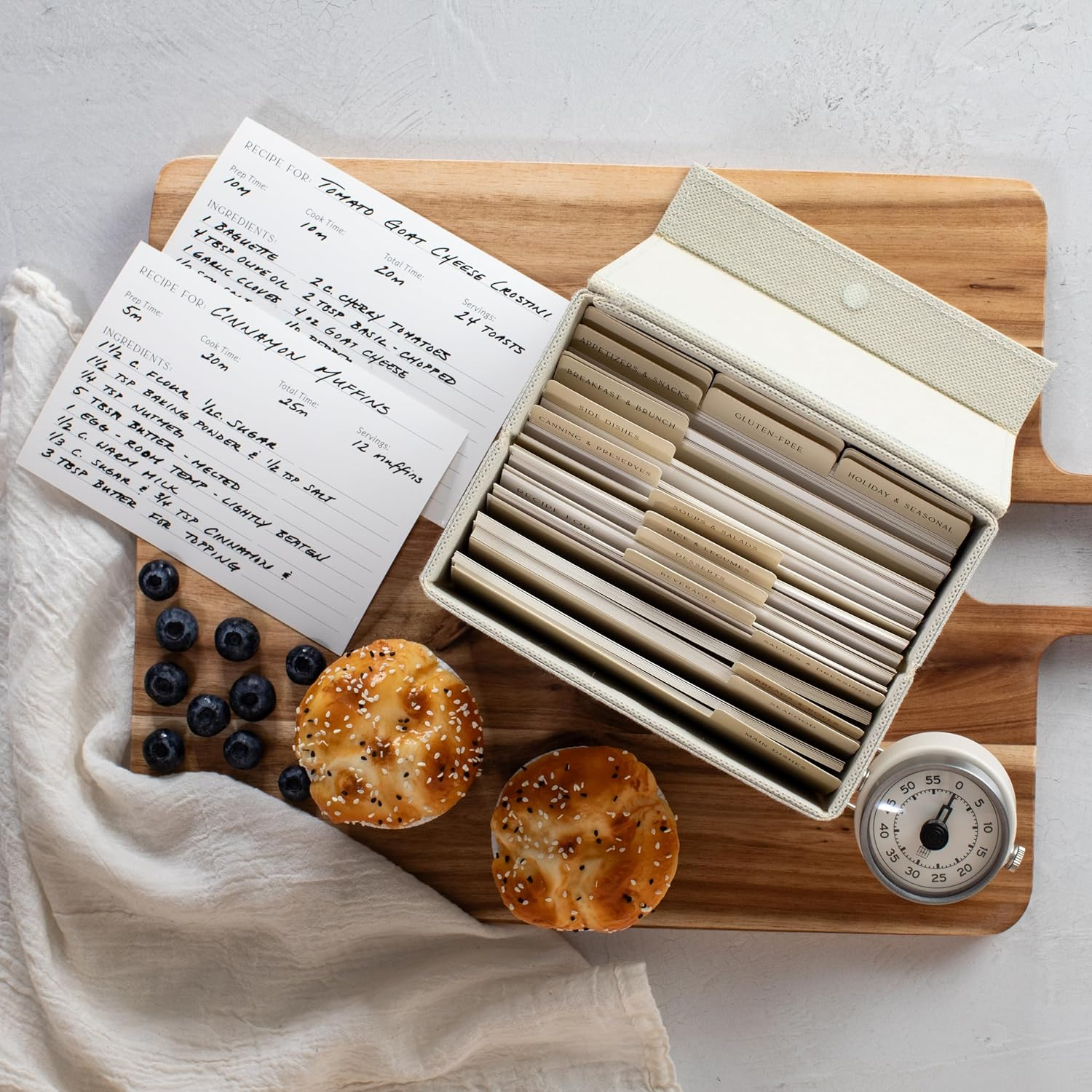 ZICOTO Beautiful Linen Recipe Box - Fits 4X6 Inch Recipe Cards to Easily Organize up to 250 Recipes - a Sturdy Card Holder and Great Gift That Perfectly Fits into Any Kitchen - Cards Not Incl.