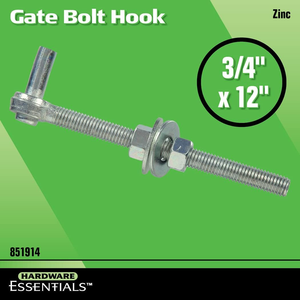 Hardware Essentials 851914 Gate Bolt Hook 3/4" X 12", White