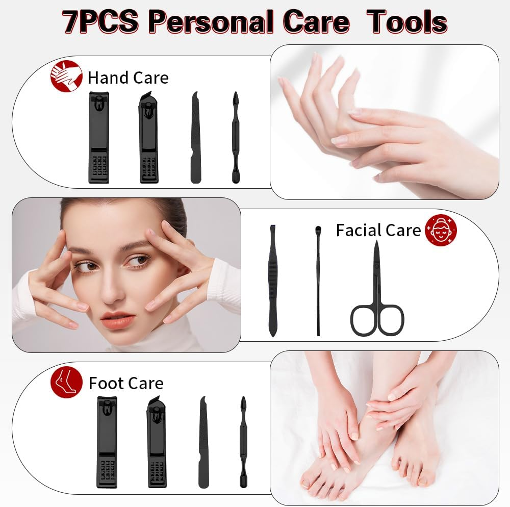 Manicure Set, Stocking Stuffers for Men, Nail Clipper Set, Manicure Kit, Travel Nail Grooming Kit, Stainless Steel Facial Manicure Pedicure Nail Care Tools, Valentines Day Gifts for Him Men Boyfriend - Black image number 5
