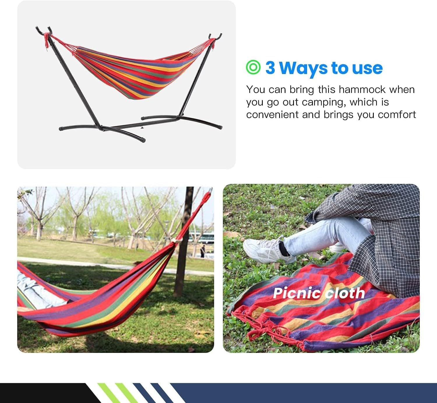 Double Hammock with Stand Heavy-Duty Space Saving Steel Stand outside Garden Yard Outdoor 600Lb Capacity Easy Assembly Hammocks and Portable Carrying Bag,Perfect for Indoor,Yard (Orange) - Orange image number 3