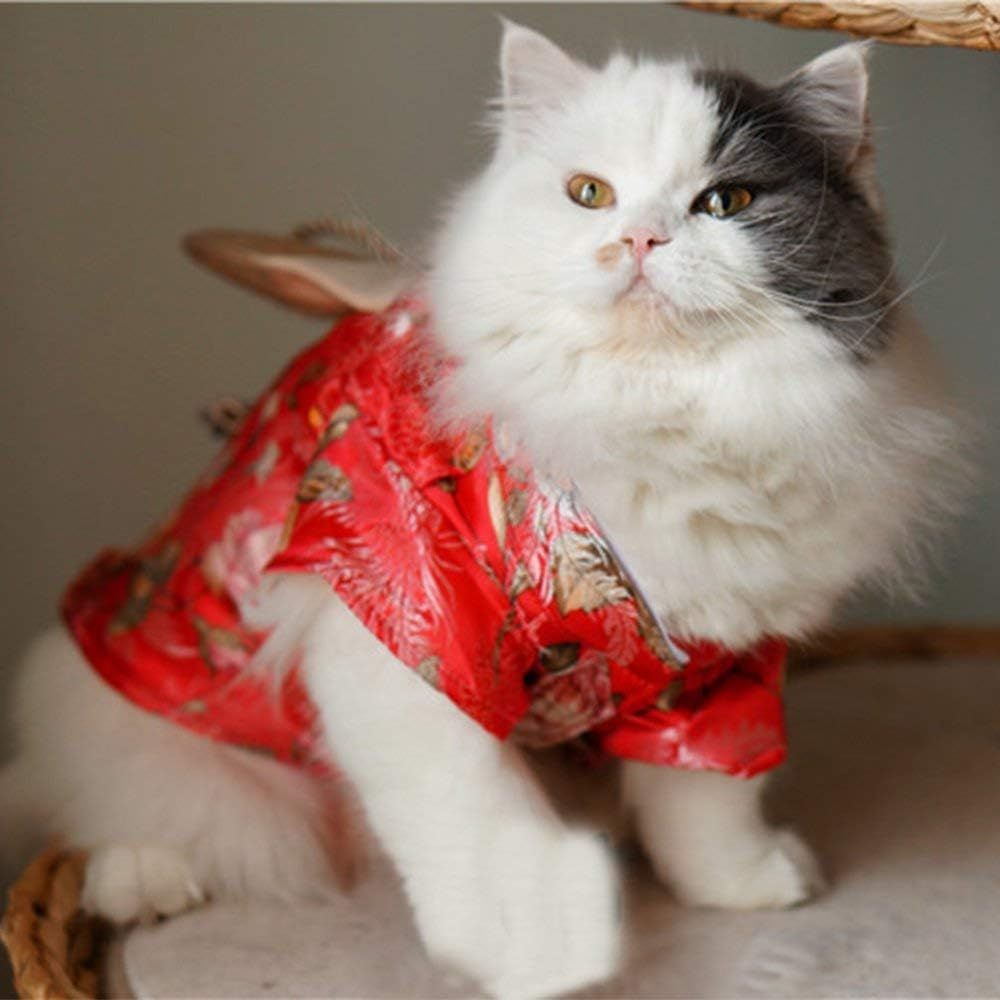 Creation Core Adorable Brocade Pet Kimono Dress Japanese Style Pet Dress Floral Bowknot Pet Costume for Dogs Cats, Pink M