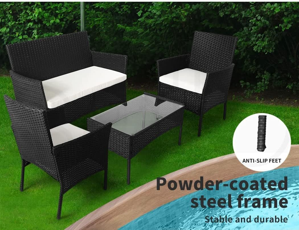 Levede 4PCS Outdoor Furniture Setting Patio Garden Table Chair Set Wicker Lounge Conversation Sets Rattan Dining Set image number 3