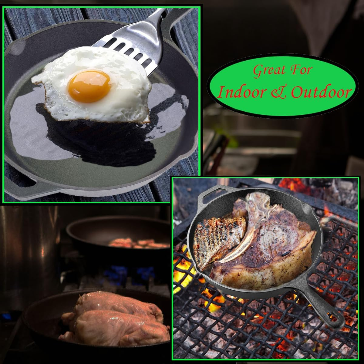 La Cuisine Pre-Seasoned Cast Iron 10&rdquo; (25 Cm) Skillet Griddle Frying Pan &ndash; Ideal for Indoor & Outdoor Use, Oven Safe. PFOA and PTFE Free image number 3