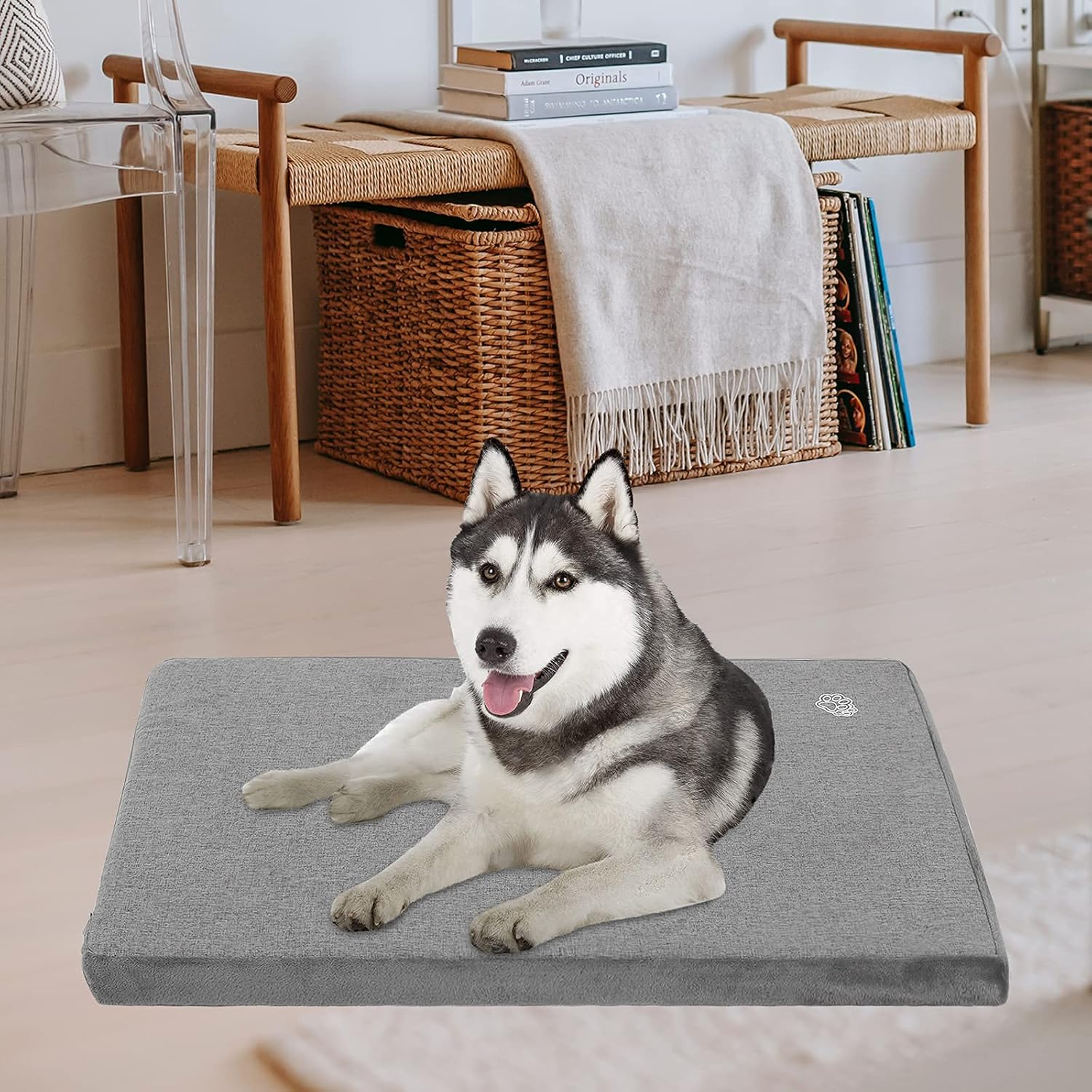 EMPSIGN Stylish Dog Bed Mat Dog Crate Pad Mattress Reversible (Cool and Warm), Water Proof Linings, Removable Machine Washable Cover, Firm Support Pet Crate Bed for Small to Xx-Large Dogs, Grey