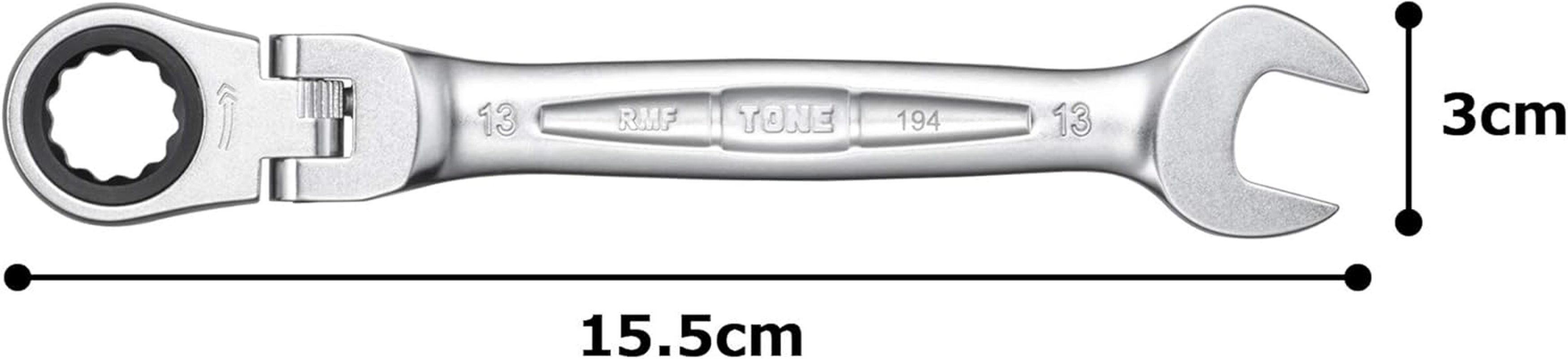 TONE Oscillating Ratchet Glasses Wrench HPRMF-13 Double Side Width 0.5 Inches (13 Mm) image number 2