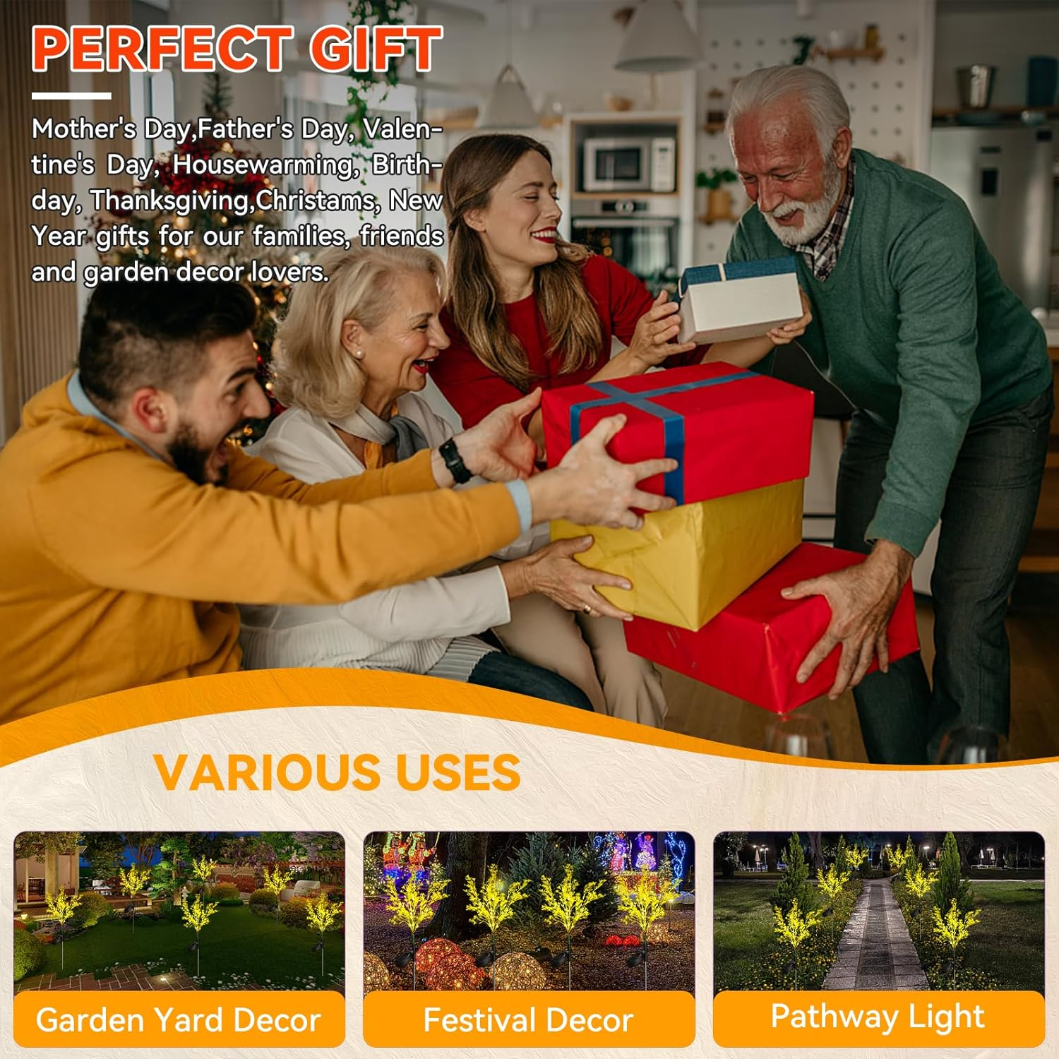 Neporal Solar Garden Lights Outdoor Decorative, Solar Flowers Lights Dusk to Dawn, Solar Garden Stake Lights Waterproof IP65, Solar Powered Flower Lights - Gardening Gifts for Women - Golden image number 5