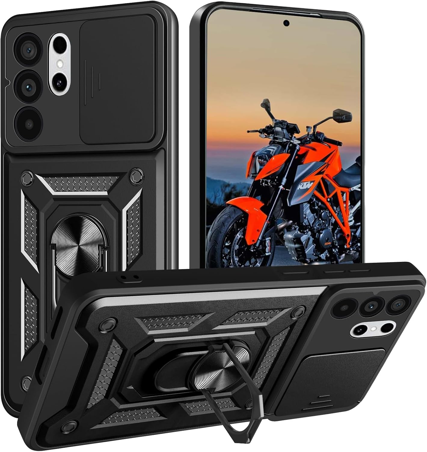 Case for Samsung S26, Camera Protection with Slide Camera, Armour Protective Case with 360 Degree Ring, Metal Holder Magnetic Stand, Silicone Shockproof Mobile Phone Case, Rose Gold