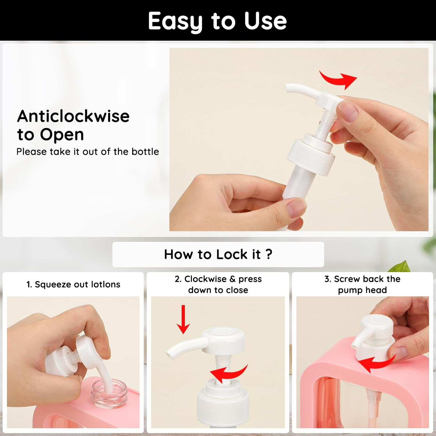 Segbeauty Shampoo and Conditioner Dispenser, 2Pcs 500Ml Dishwashing Liquid Dispenser, Pump Bottle with Labels, Empty and Refillable, in Plastic (Pink) image number 3