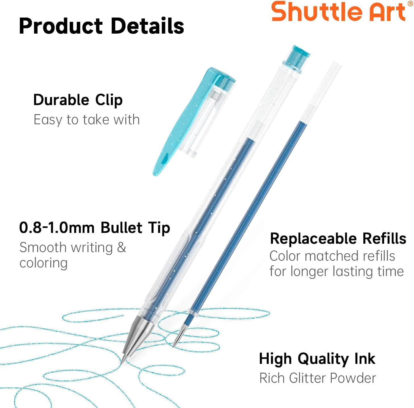 Shuttle Art Glitter Gel Pens, 80 Pack Gel Pens 40 Colours Glitter Gel Pen Set with 40 Refills for Adult Colouring Books Doodling Drawing Writing image number 3