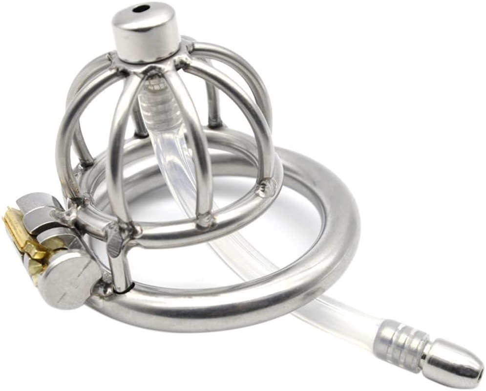 Beauty7 Men Stainless Steel Chastity Belt with Penis Dilator Chastity Cage Penis Cage Cock Cage Men Locking Penis Chastity Hat - Size: L image number 2