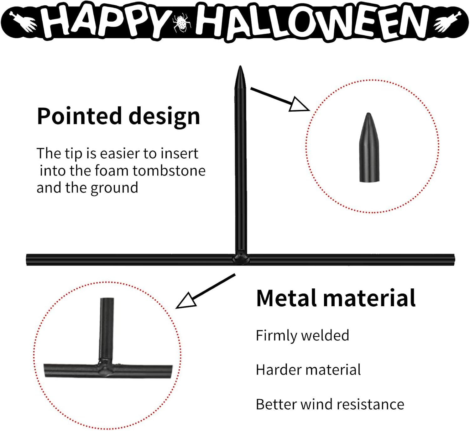 Halloween Tombstone Stakes 6.50 X 3.1 Inches Foam Graveyard Stakes 1/6 Inch Diameter Bold T Shape Metal Stakes for Halloween Tombstone Indoor and Yard Outdoor Decorations (24) image number 3