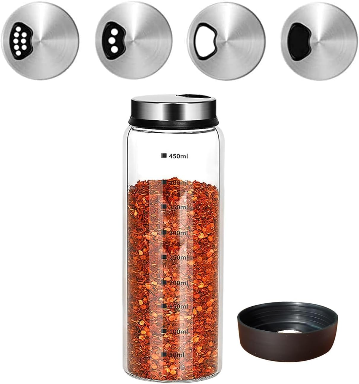 15 Oz Large Salt Pepper Shakers with Adjustable Outlet Holes Clear Glass Shaker Bottles Spice Seasoning Cans for Kitchen Decor and Home Restaurant BBQ Camping Farmhouse Kitchen Accessories (450 Ml)