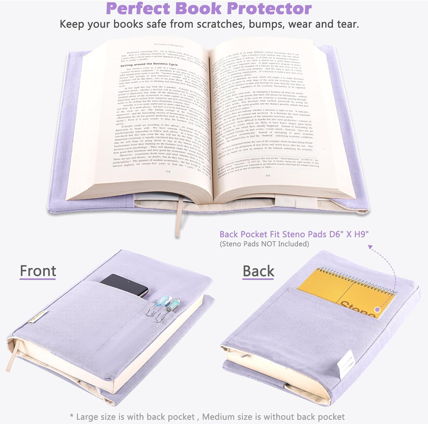 Canvas Book Covers, Washable Book Protector, Book Cover for Paperback Novels, Adjustable Book Cover for Hardcover with Pockets for Pen, Soft Cover Books, Book Lovers Gifts image number 3