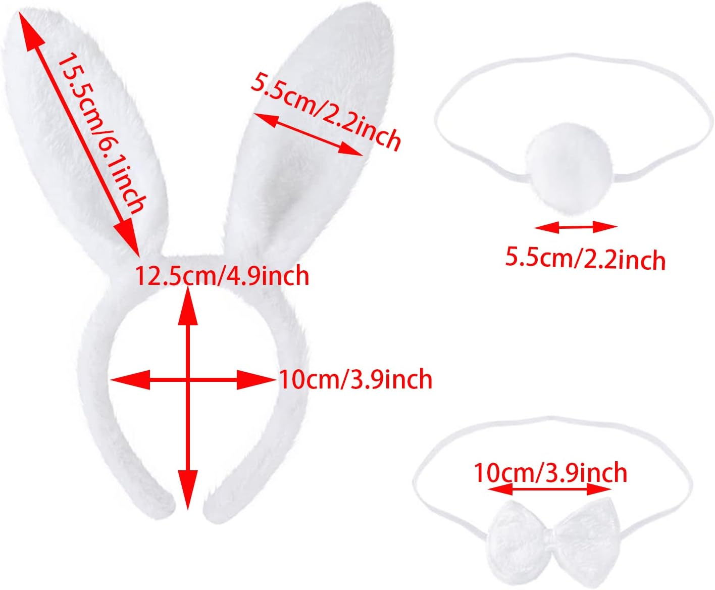 Aoozleny Bunny Rabbit Costume Set, Ears Headband Bow Ties Tail Set for Halloween Christmas Cosplay Party Costume Assesories - White image number 3