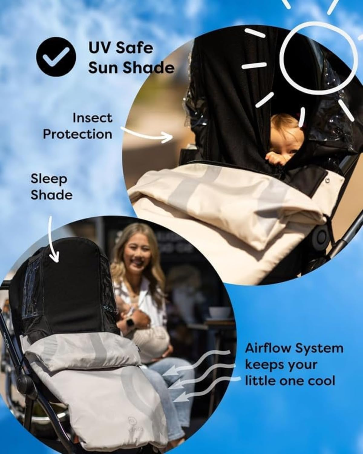 Blinkywarm 5 in 1 All Weather Buggy Buddy Universal Stroller Footmuff Rain Cover Sunshade Breathable Fleece Lined Cosy Toes Pushchair Accessories Waterproof Milk image number 5