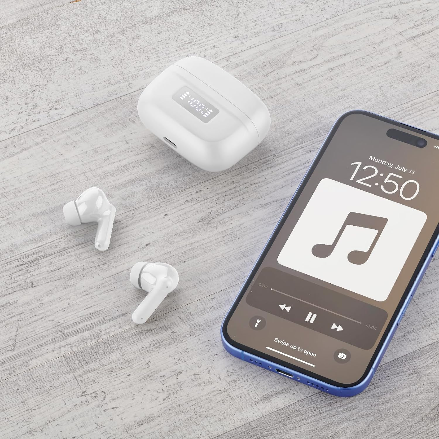 Cellularline Tone TWS Bluetooth In-Ear Headphones with ENC (Environmental Noise Cancelling), 4 Microphones, LED Display, Total Play Time 20 Hours, White