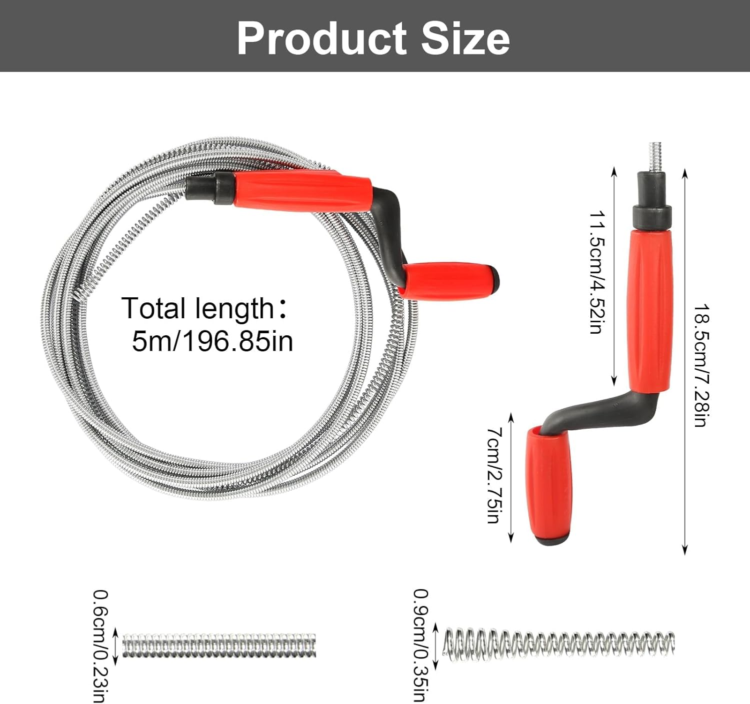 Oneroomone Pipe Cleaning Spiral Drain Cleaner 5 M X 6 Mm Spiral Drain Pipe Cleaning Universal Spiral Drain Spiral Pipe Cleaner Spiral for Stubborn Blockages image number 6