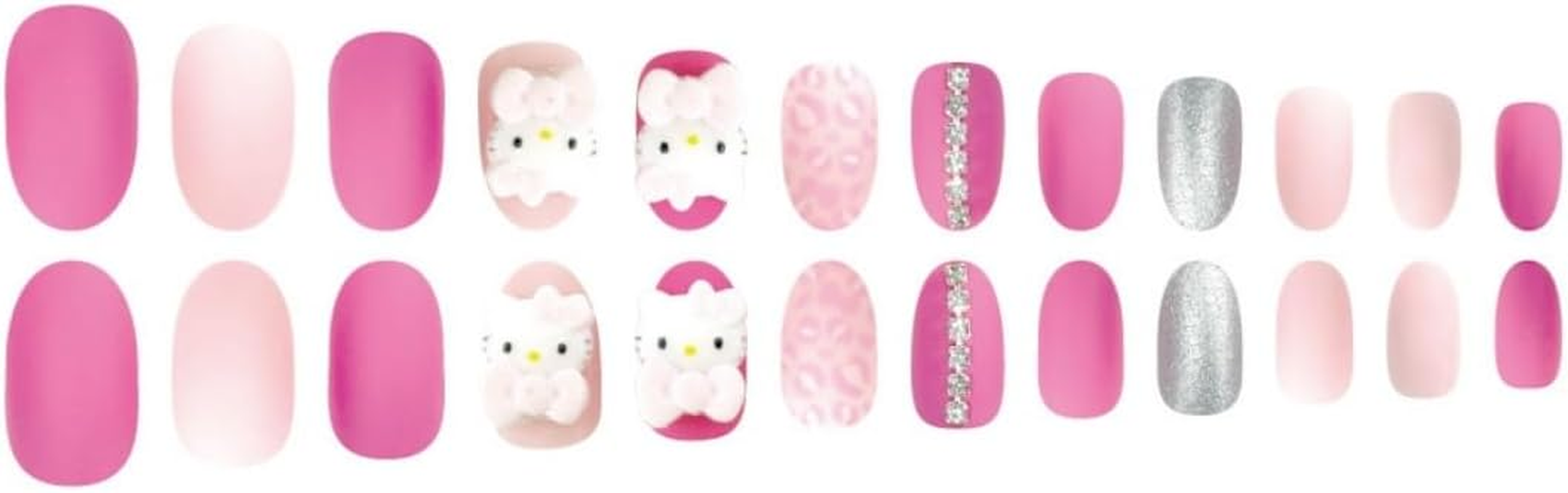 Sanrio Character Nail Tips, Hello Kitty, Leopard Pattern, Removable, 3D, Pack of 24, Short, Graduation, Stone, Nail Stickers, Stylish, Girls, Popular, Removable, Kids, Adults - Hello Kitty Clear image number 3