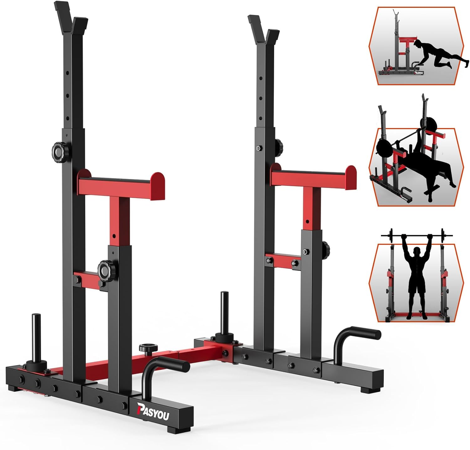 PASYOU Adjustable Squat Rack, Heavy Duty Gym Rack Stand,Multi-Function Weight Rack Stand with Spotters,Push up Portable Strength Training Dumbbell Rack,Max Load 250Kg image number 1