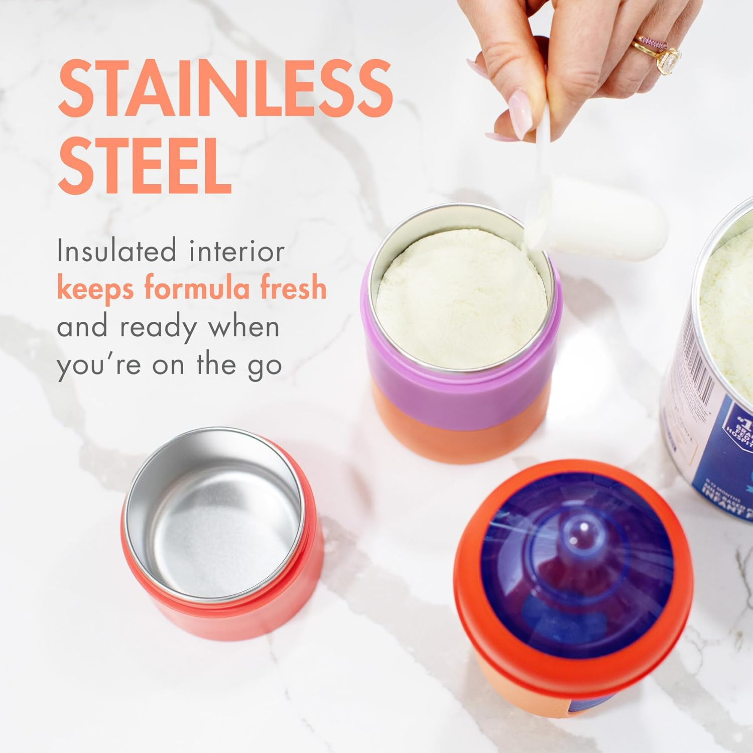 Boon TRIFUL&trade; Stainless Steel On-The-Go 3 Pod Formula Stacker Container, Pink image number 6