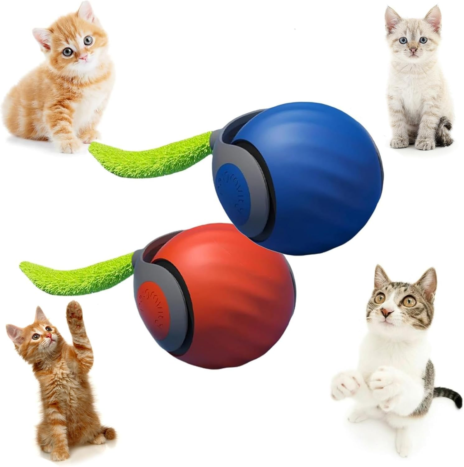 Interactive Cat Ball Toy Self Rolling Ball USB Rechargeable Smart Cat Toys Ball 360&deg;Automatic Rolling Ball Toy with Tail Speedy Tail Cat Toy for Indoor Cats SH0090 (Orange)