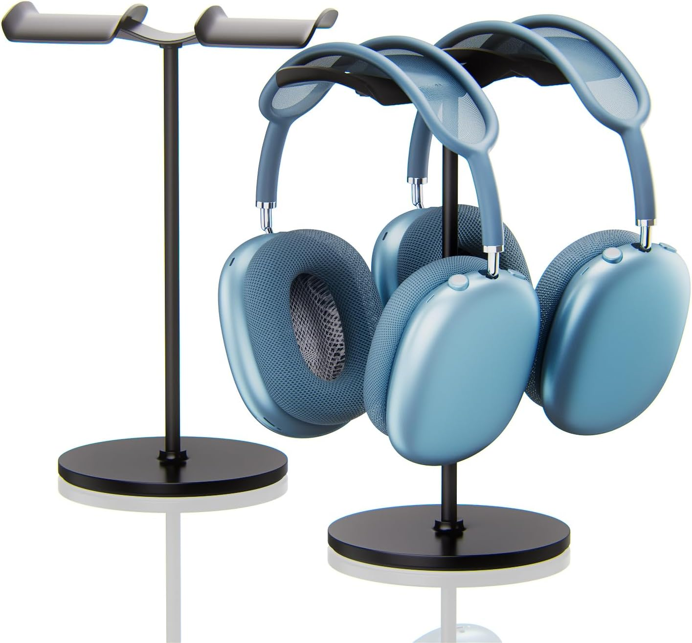 NQQNQQ DJ-O Aluminum Dual Headphone Stand for Over-Ear Gaming Headsets &ndash; Heavy Base Holder Compatible with Beats, Bose, ATH, AKG. (Silver)