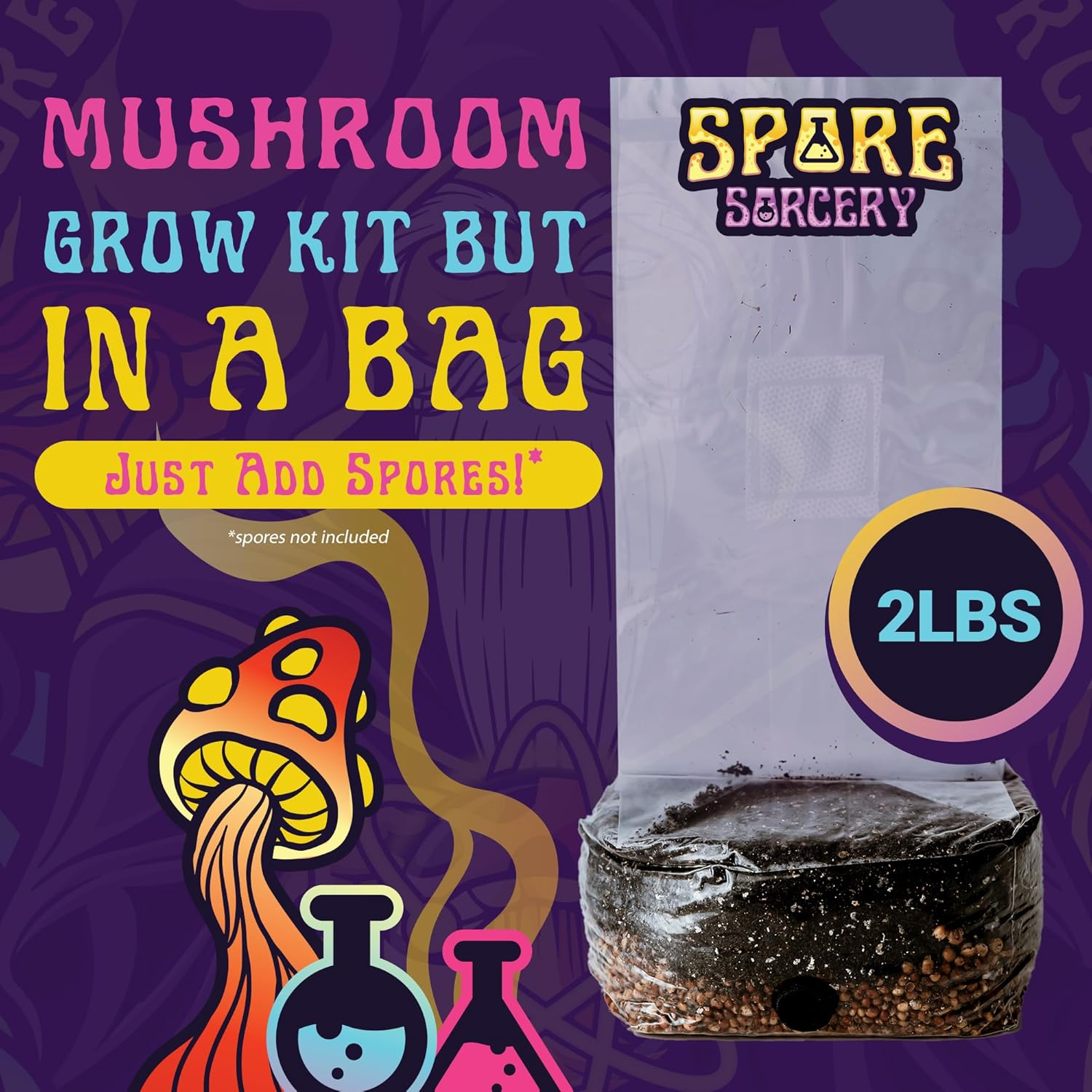 SPORE SORCERY Mushroom Growing Kit | 2Lb All-In-One Mushroom Grow Kit with Proprietary Nutrients | Grows like Magic | Mycology Supplies Kit with Injection Port | High Yielding | Spores Not Included image number 4