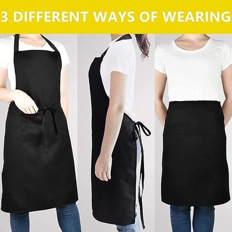 Black Adjustable Bib Apron - Water-Proof and Oil-Proof Kitchen Apron, 2Pcs Cooking Aprons