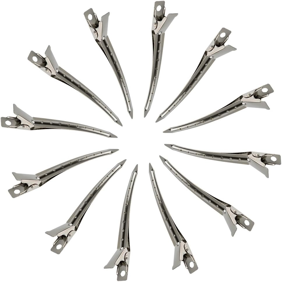 24 Packs Duck Bill Clips, Bantoye 3.5 Inches Rustproof Metal Alligator Curl Clips with Holes for Hair Styling, Hair Coloring, Silver image number 2