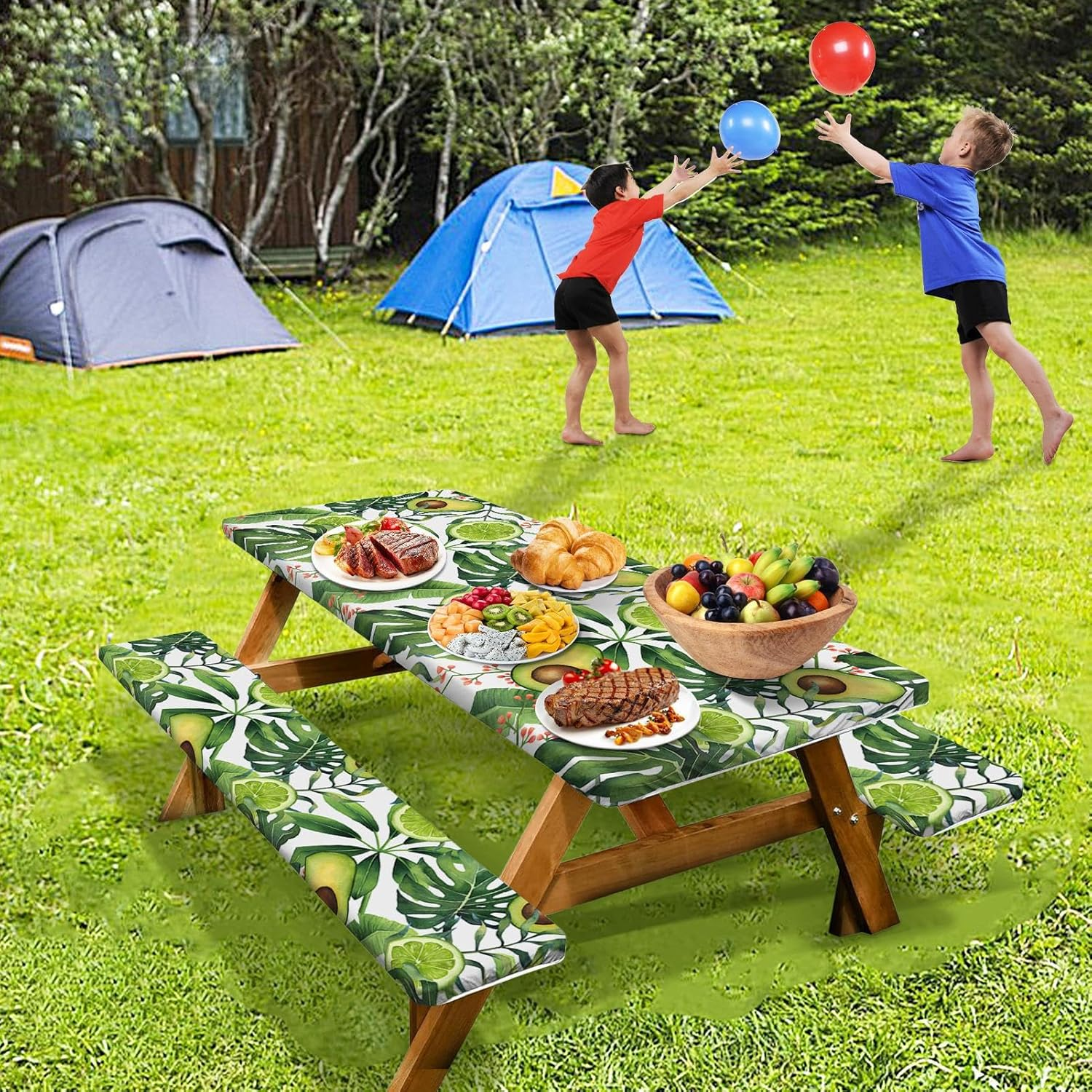 Gupcaqosjw Fitted Picnic Table Cover,6Ft Rectangle Outdoor Tablecloth Waterproof Windproof - Car Travel Must Haves, Elastic Outdoor Supplies, Avocado Pattern image number 4