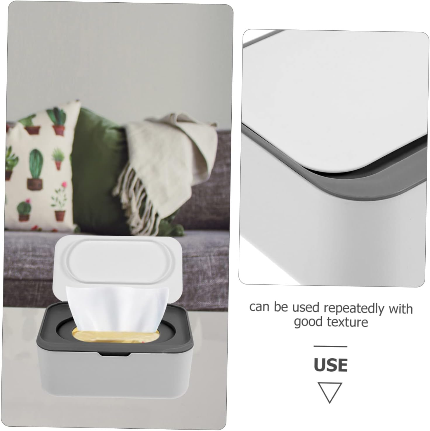 PRETYZOOM Large Capacity Baby Wipes Dispenser Dustproof Wipe Holder Lid Refillable Wet and Dry Tissue Container for Home and Travel Dark Grey image number 5