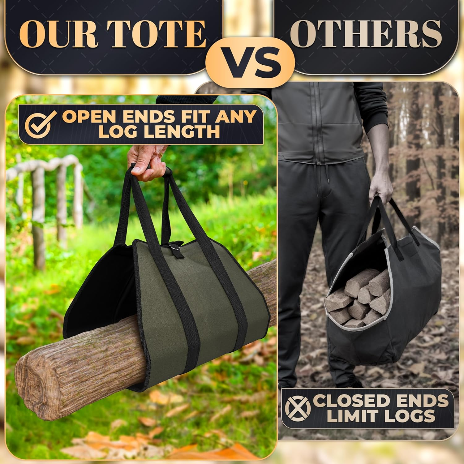 Waxed Wood Carrier for Firewood - 39.4X18.5 Inches Fireplace Log Holder Log Carrier for Firewood Fireplace Wood Holder Indoor Fire Log Holder - Firewood Carrier Canvas Log Holders for Firewood Outdoor image number 4