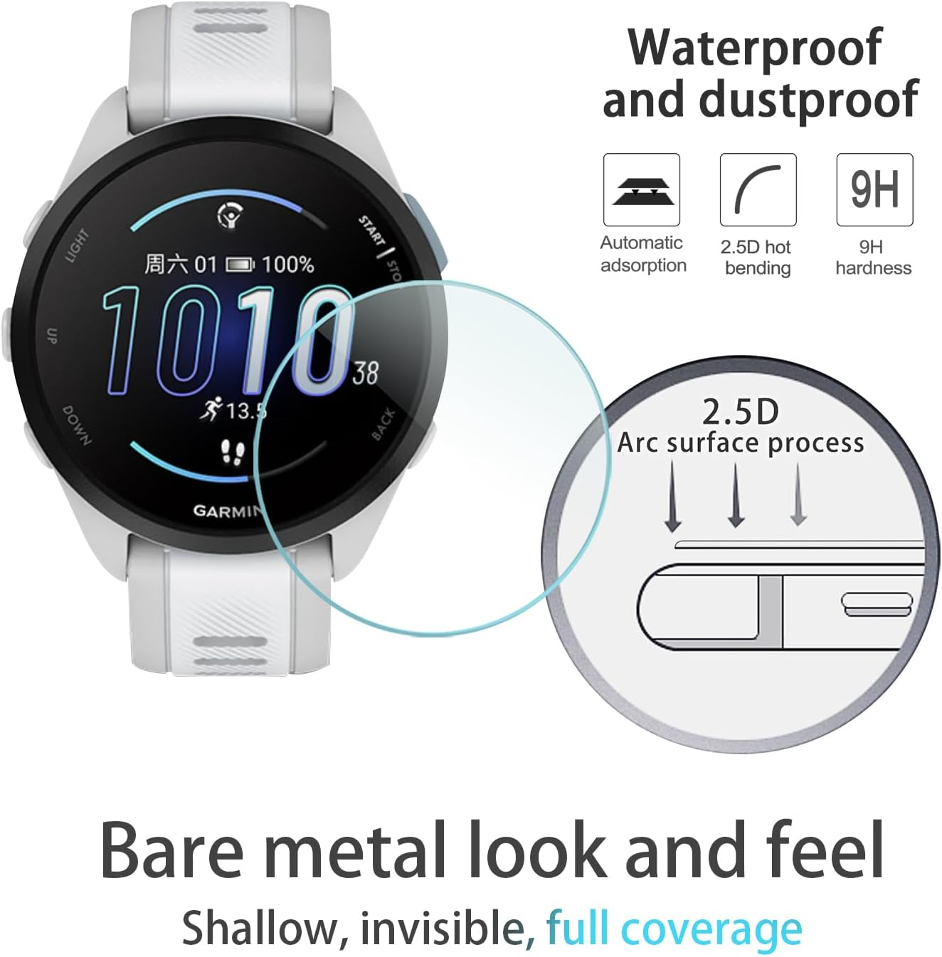 Suoman for Garmin Forerunner 165/165 Music Screen Protector, 9H Tempered Glass Film(3Pack)+Charger Port Protector(2Pack) for Forerunner 165/165 Music image number 3