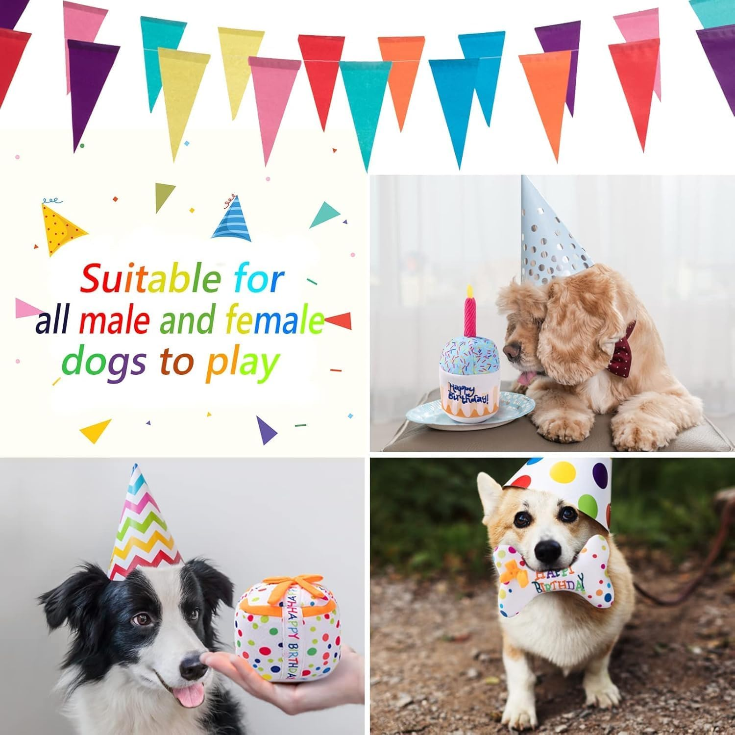 3Pcs Birthday Gifts for Dogs, Dog Squeaky Toys, Plush Pet Birthday Toys Birthday Theme Puppy Toys for Party Gifts image number 1