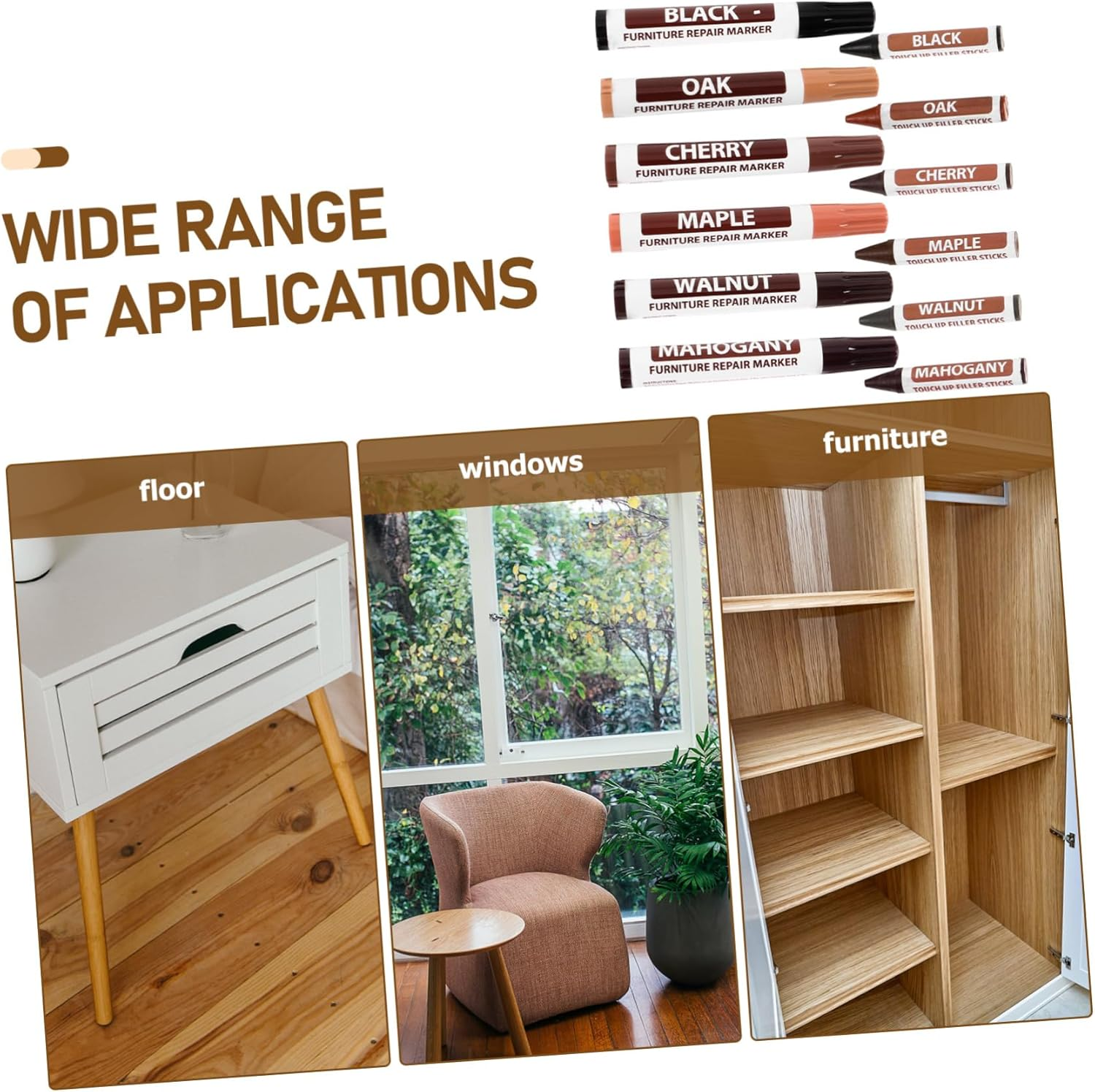 Furniture Touch-Up Markers Pen for Wooden Furniture Repair Kit Scratch Pen Portable Design for Household and Wood Floor Repair image number 4