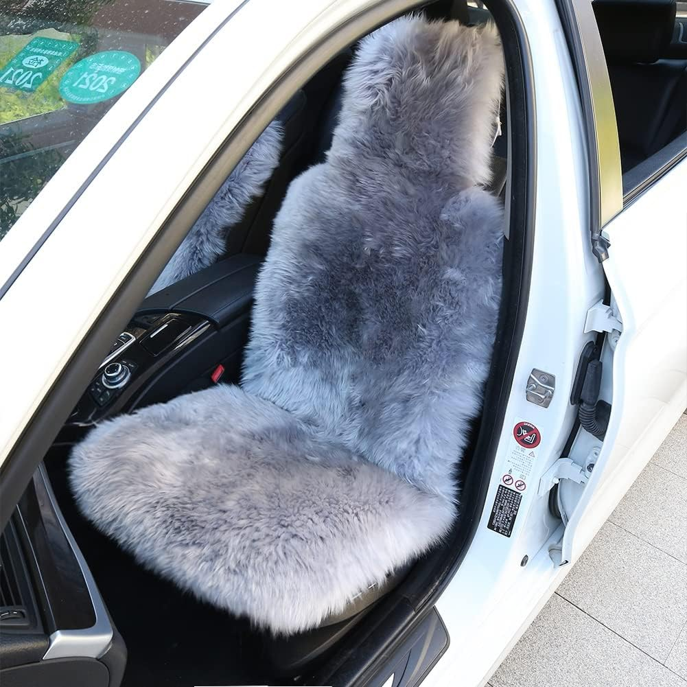 Lambskin Car Seat Cover - Universal Fur Front Seat Cover for Cars (One Piece)