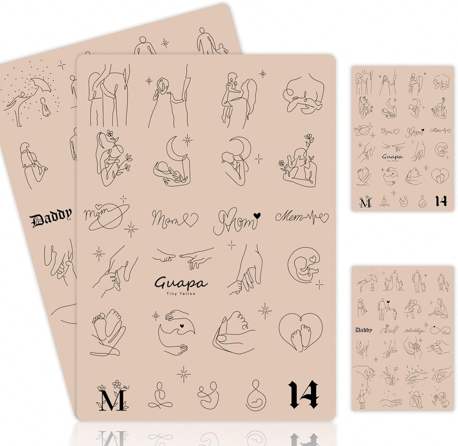 2PCS Double-Sided Tattoo Practice Skin with Pre-Printed Light Gray Stencil Designs &ndash;1.5Mm Thick Silicone Pad for Fine Line & Tiny Tattoo Training (2PCS Pink Pad #18)