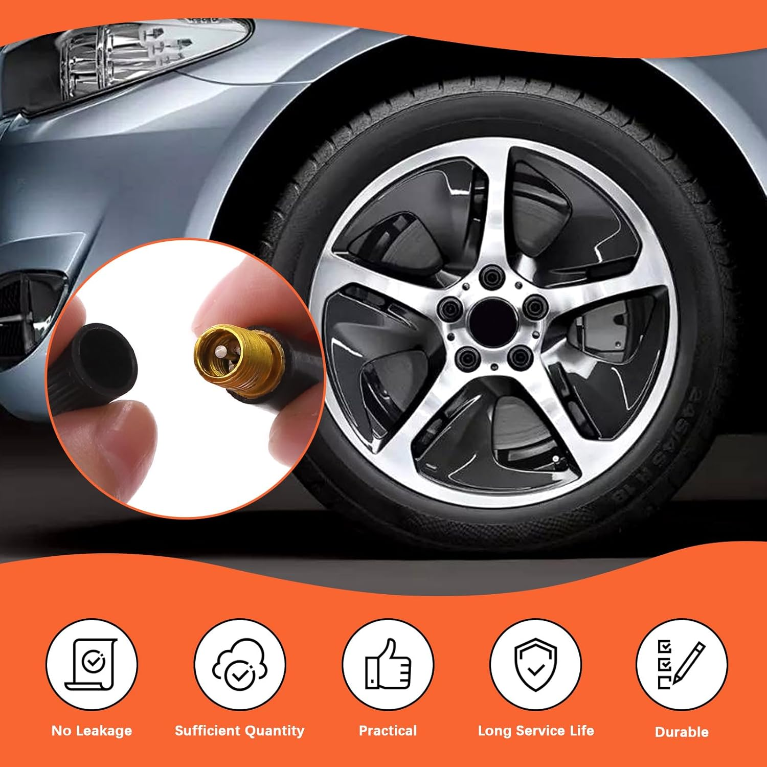 Tanstic 100Pcs Black Tire Valve Stems, Rubber Snap-In Valve Stem, Standard Length Replacement Tubeless Valve Stems for 0.453 Inch Rim Holes on Standard Vehicle Tires (TR412, TR413, TR414) image number 5