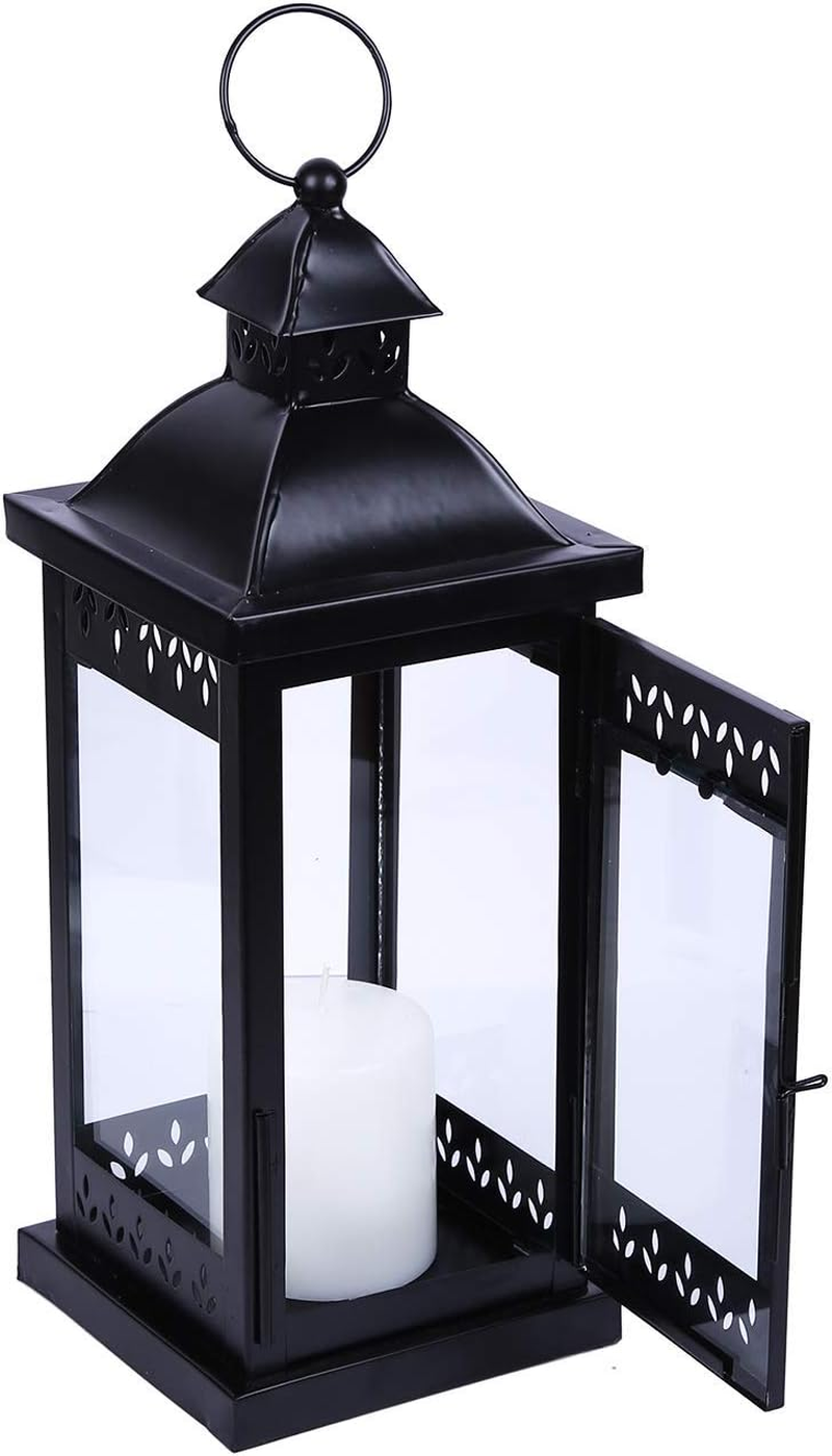 Hosley&reg; 15" High Large Clear Glass Iron Classic Style Lantern, Ideal for Parties Weddings Aromatherapy Spa (Black) image number 2