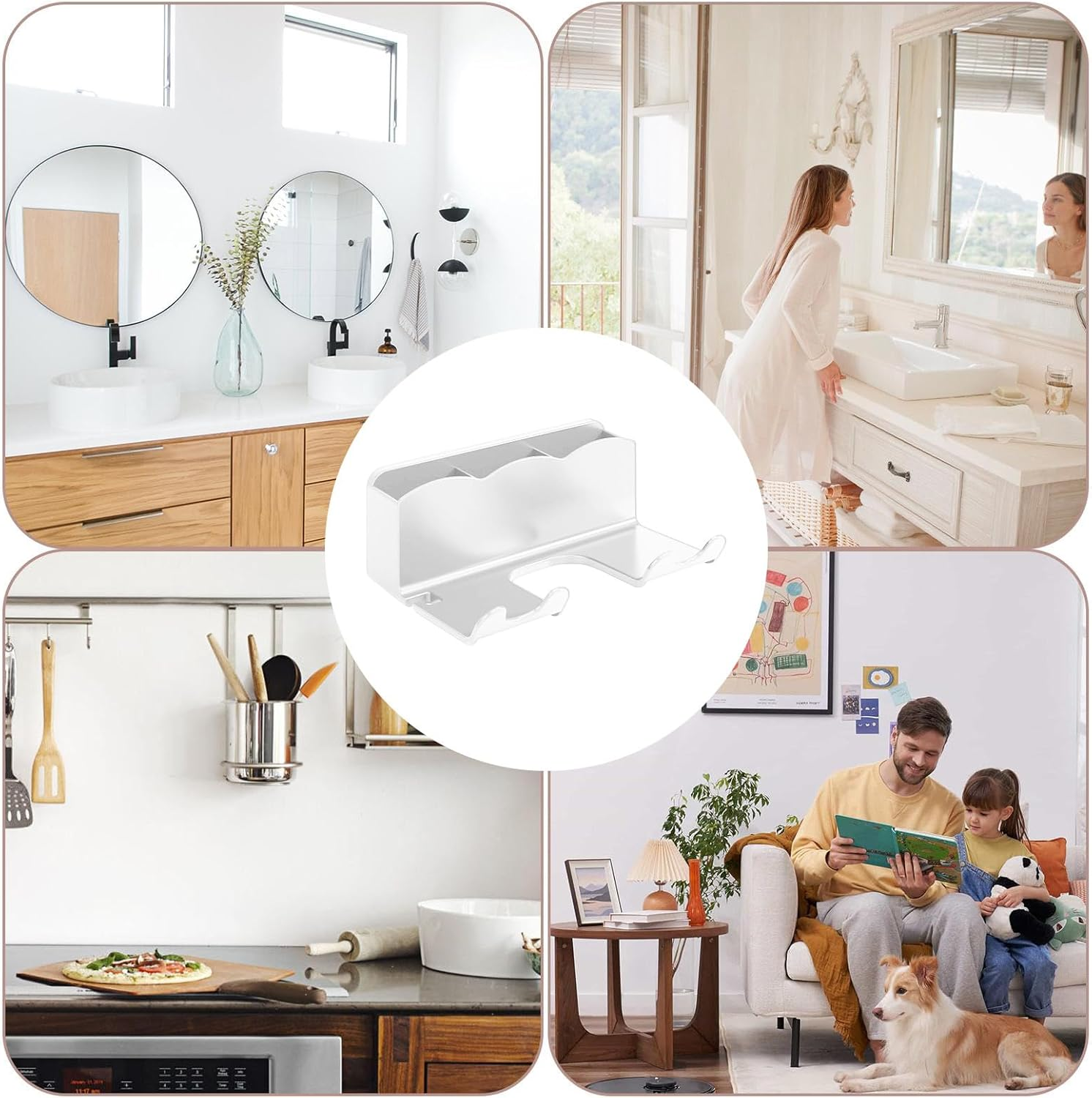 Hair Dryer Wall Holder -Spoildryer Stand | Blow Dryers Hanger | Storage Rack Hand Blower | Adhesive Bathroom Organization Blow Drier Hanger, Head Tool Organizer, Wall Mounted Storage Organizer, Drill - White image number 6