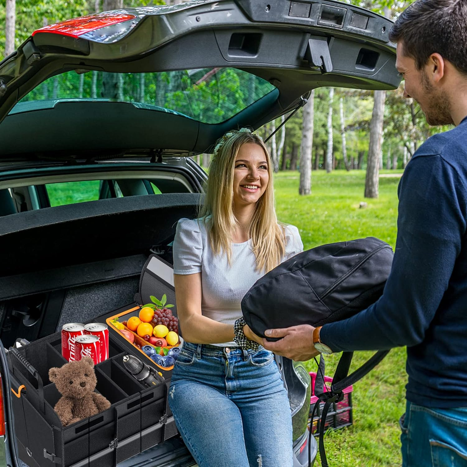 Trunk Organizer for Car, Foldable Car Storage Bag Portable with Built-In Leakproof Insulation Cooler Bag, 5 Compartments Vehicle Divider Heavy Duty Cargo Tote for SUV RV Lorry Truck Car Trip (T783) image number 4